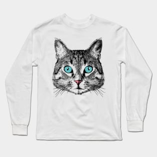 Cat Face With Blue Eyes Long Sleeve T-Shirt